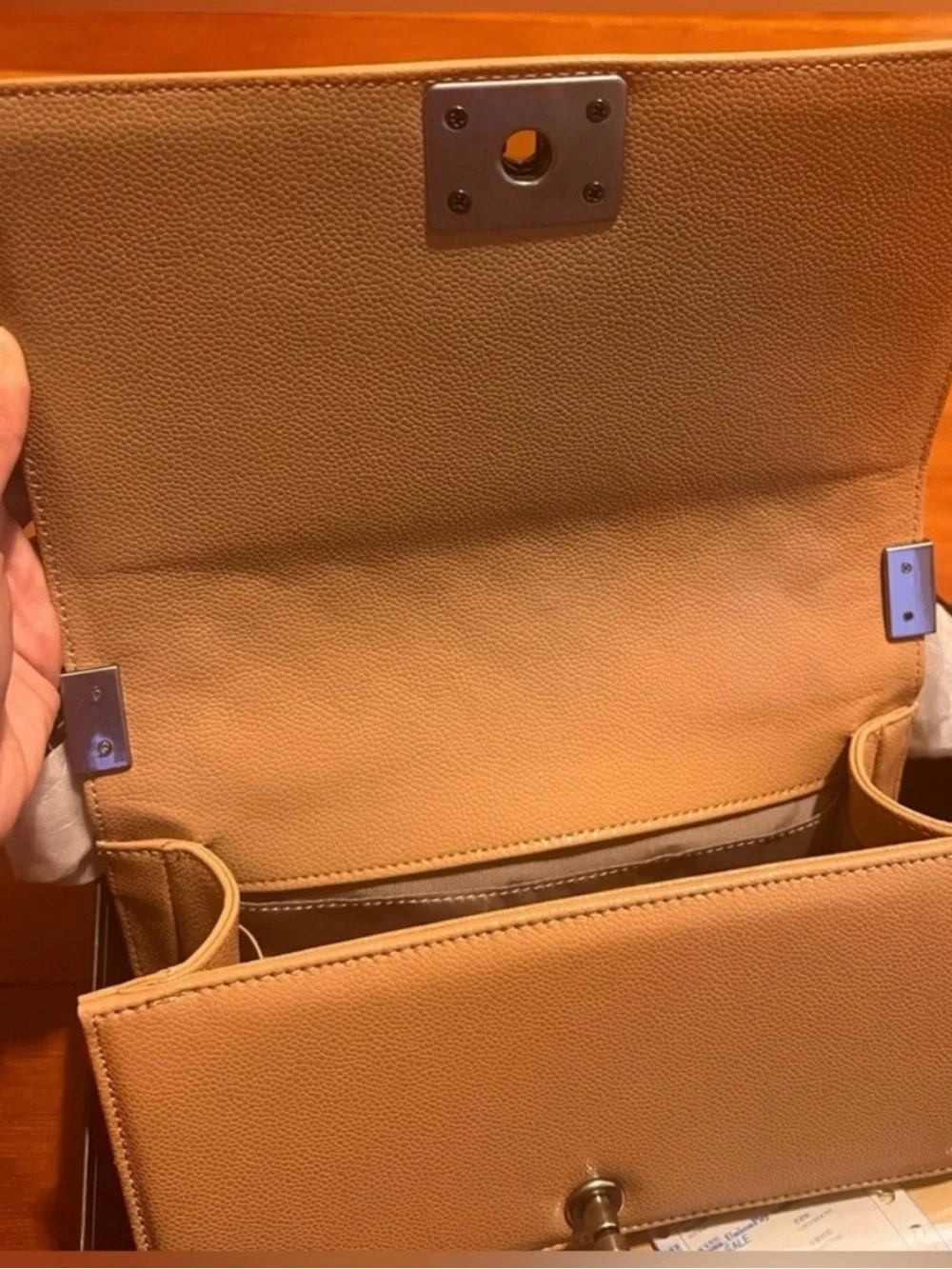 Quilted Beige Leather Shoulder Bag with Matching Wallet